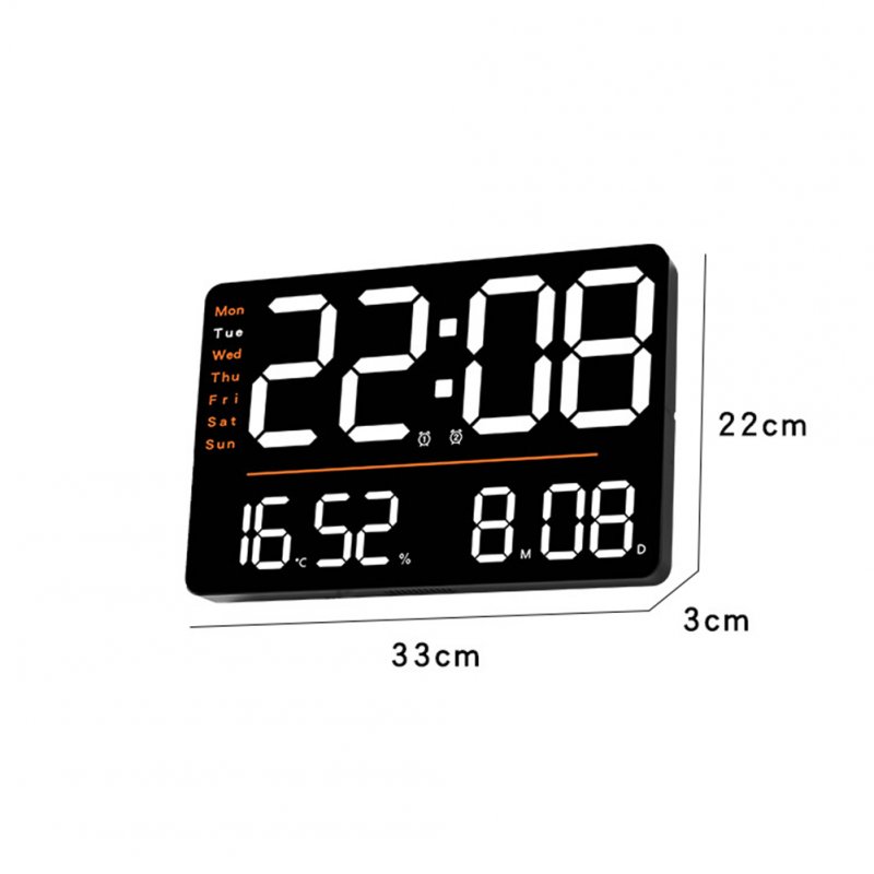 LED Digital Wall Clock 12/24h Adjustable Brightness Temperature Humidity Display Table Alarm Clock 