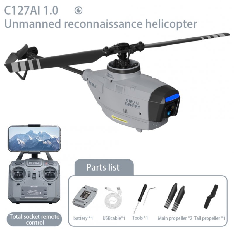 C127ai RC Helicopter with 720P Camera 2.4ghz 4ch Brushless 6-Shaft Gyro Optical Flow Hover RC Drone Rtf 