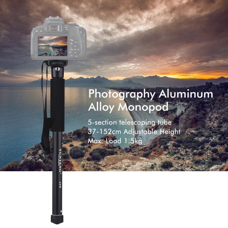 YUNTENG YT-2186 Portable Lightweight Aluminum Alloy Monopod Stand for DSLR Camera Smartphone black