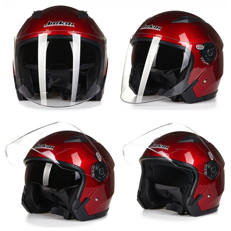 Motorcycle Dual Lens Open Face Capacete Motorcycle Vintage Style Helmets  red_L