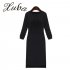 YesFashion Autumn Solid Slim Crew Neck Long Sleeve Knitting Sweater Dress