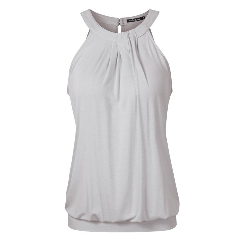 Yesfashion Women's Casual Halter Neck Sleeveless Solid Front Pleated Backless Sexy Top