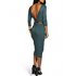 Yesfashion Women s Sexy Knitting Three Quarter Sleeve Cross Backless Solid Pencil Dress