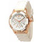 Yesfashion Women s White Rose Gold Chronograph Silicone watch