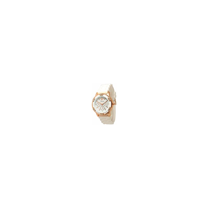 Yesfashion Women`s White Rose Gold Chronograph Silicone watch