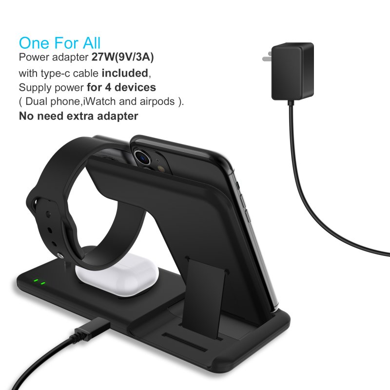 4-In-1 QI Fast Wireless Charger Dock For iPhone Apple Watch iWatch for Airpods Charger Holder Stand 