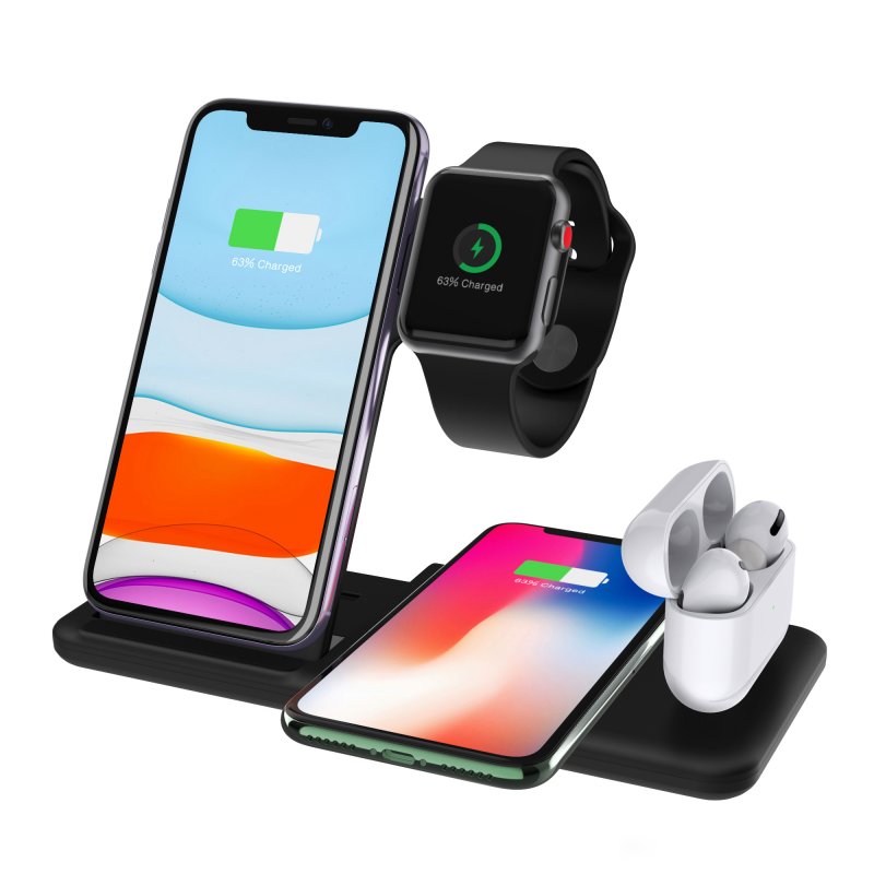 4-In-1 QI Fast Wireless Charger Dock For iPhone Apple Watch iWatch for Airpods Charger Holder Stand 