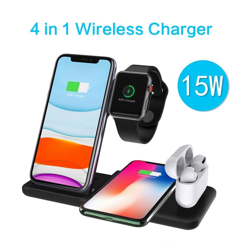 4-In-1 QI Fast Wireless Charger Dock For iPhone Apple Watch iWatch for Airpods Charger Holder Stand 