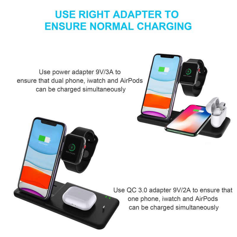 4-In-1 QI Fast Wireless Charger Dock For iPhone Apple Watch iWatch for Airpods Charger Holder Stand 