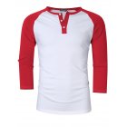[US Direct] Yong Horse Men's Casual Slim Fit Baseball Raglan 3/4 Sleeve Henley Shirt White-red_S