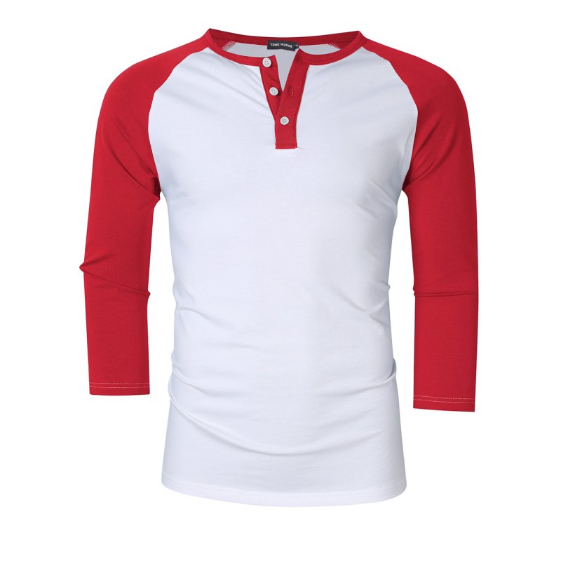US Yong Horse Men's Casual Slim Fit Baseball Raglan 3/4 Sleeve Henley Shirt White-red_S