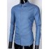 Yong Horse Men s Casual Slim Fit Button Down Long Sleeve Denim Shirt Light blue S