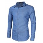Yong Horse Men s Casual Slim Fit Button Down Long Sleeve Denim Shirt Blue S