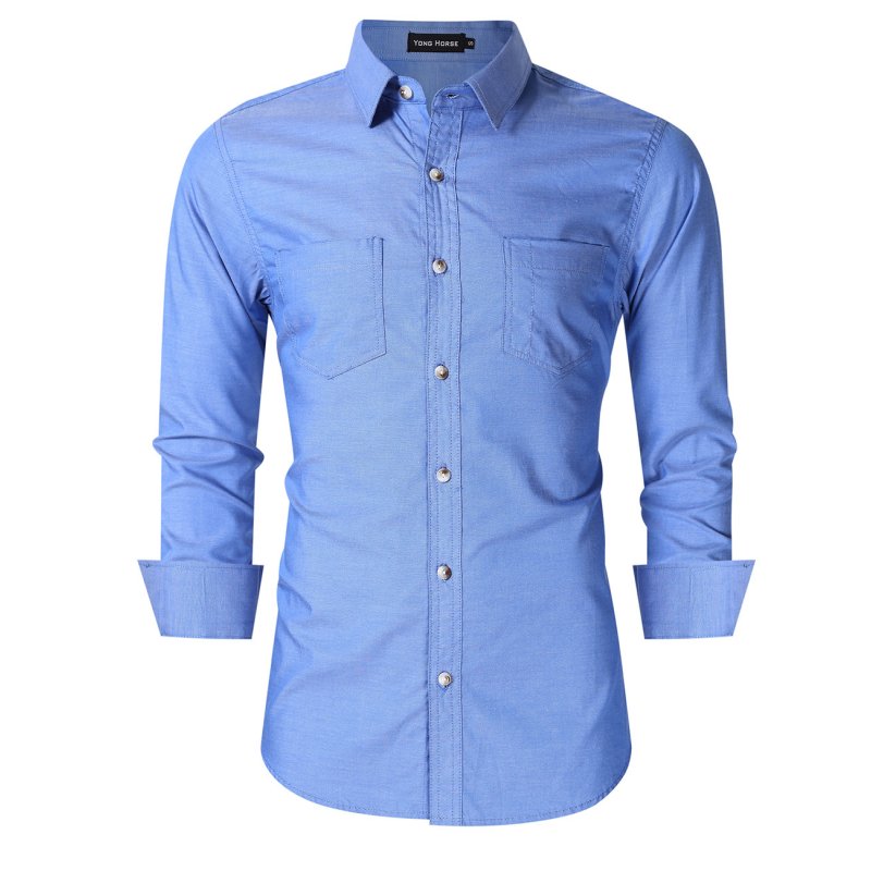 Yong Horse Men's Classic Oxford Shirts Blue S