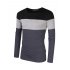Yong Horse Men s Color Block Slim Fit Crew Neck Long Sleeve Basic Cotton T Shirt Black   light gray L