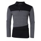 Yong Horse Men s Color Blocked Modern Fit Long Sleeve Polo Shirt Black gray XL