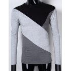 [US Direct] Yong Horse Men's Contrast Color Crewneck Long Sleeve Basic T Shirt Top Black + light gray_XL