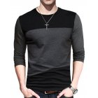Yong Horse Men's Contrast Color Crew Neck Long Sleeve Basic T-Shirt Top Black-grey_2XL