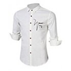 Yong Horse Men s Simple Embroidery Solid Color Long Sleeve Shirt White Size M