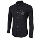 Yong Horse Men s Simple Embroidery Solid Color Long Sleeve Shirt White Size M