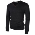US Yong <span style='color:#F7840C'>Horse</span> Men's Textured Slim Fit Long Sleeve V Neck Casual Henley Shirt with 4-Button Decor Black_XL