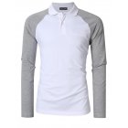 [US Direct] Yong Horse Men's Two Tone Color Blocked Modern Fit Long Sleeve Polo Shirt White with gray sleeves_2XL