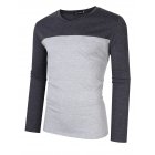 [US Direct] Yong Horse Men's Two Tone Slim Fit Long Sleeve Shirts V-Neck Basic Tee T-Shirt Top flecking gray_XL