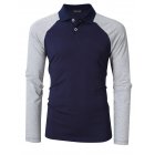 Yong Horse Men s Two Tone Color Blocked Modern Fit Long Sleeve Polo Shirt Blue with gray sleeves 2XL
