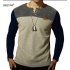 Yong Horse Mens Casual Slim Fit Long Sleeve Contrast Color Henley Neck T ShirtJC4A