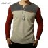 Yong Horse Mens Casual Slim Fit Long Sleeve Contrast Color Henley Neck T Shirt