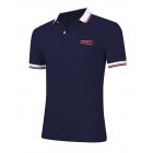 [US Direct] Young Horse Men Cotton Contrast Lapel Short Sleeve Slimming Polo Shirt Navy_5XL