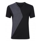 [US Direct] Young Horse Men Fashion Cotton Color Block Short Sleeve Slim T-shirt Black XL Black_XL