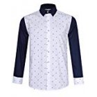 Young Horse Men s Skull Lapel Stitching Printing Shirt White and Navy Blue M