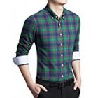 [US Direct] Young Horse Men's Spring Contrast Plaid Long Sleeve Button-down Shirt Green 5XL