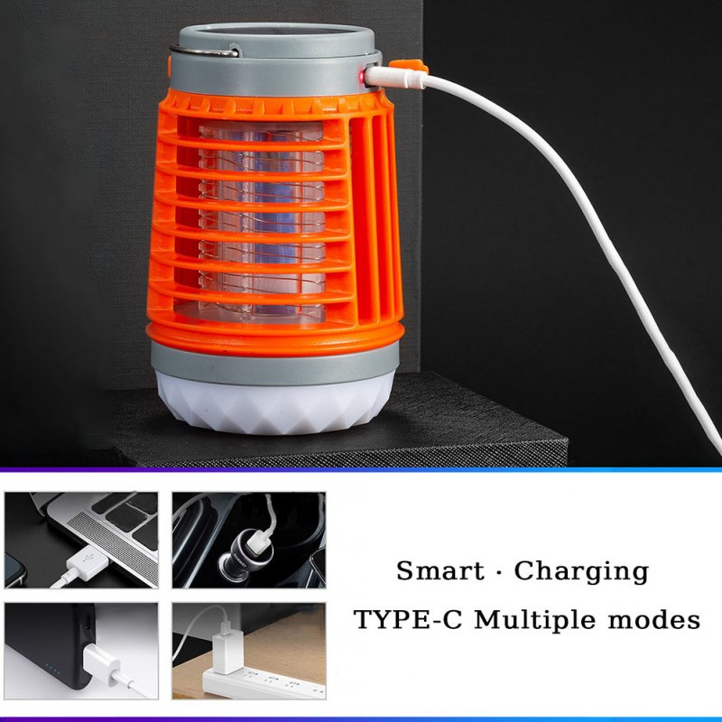 Electric Fly Killer Bug Zapper USB / Solar Rechargeable 2200mAh Battery Mosquito Killing Lamp Light Orange