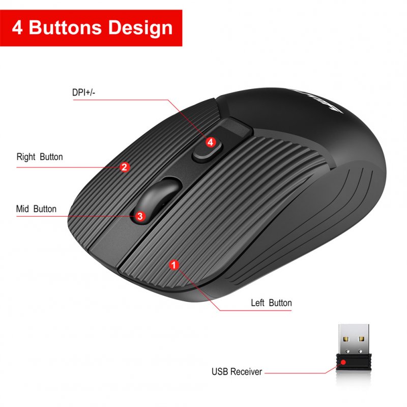 Ywyt G862 2.4G Wireless Mouse Usb Interface 2400dpi Adjustable Gaming Mouse 