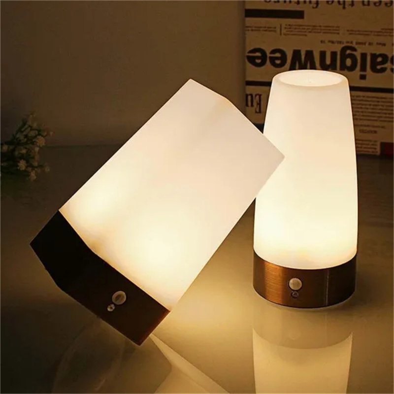 Wireless PIR Motion Sensor LED Night Light Battery Operated Table Lamp Smart Bedside Lamp For Home Decor Bedroom Bathroom 