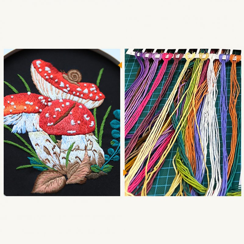 Embroidery Starter Kit With Embroidery Hoops Scissors Needle Threader Colorful Mushrooms Pattern Cross Stitch Starter Kits 