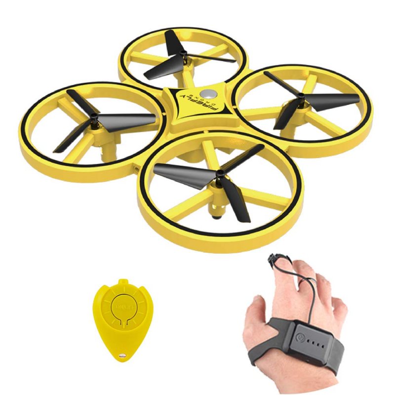 ZF04 RC Drone Mini Infrared Induction Hand Control Drone Altitude Hold 2 Controllers Quadcopter for Kids Toy Gift yellow
