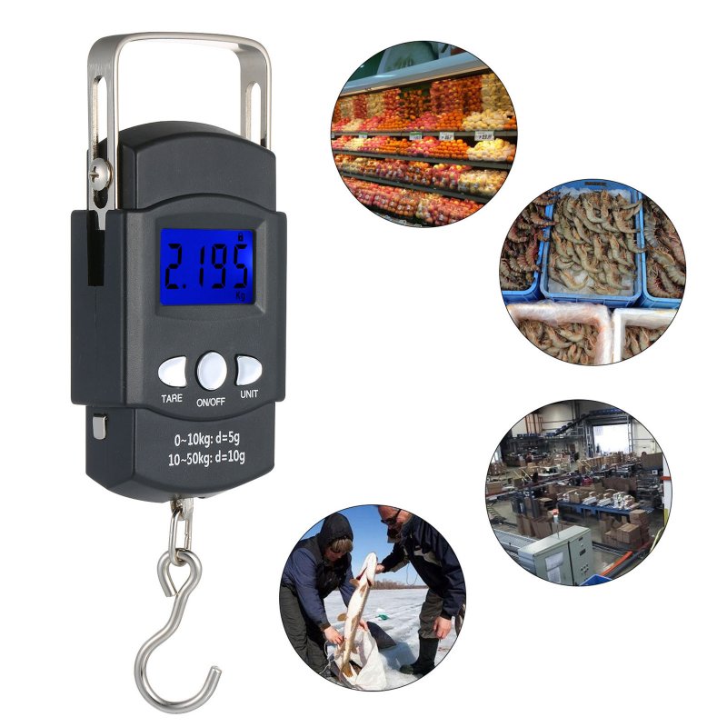 Digital Portable Fishing Scale 110lb/50kg Lcd Screen Portable Electronic Scale With Measuring Tape Ruler 