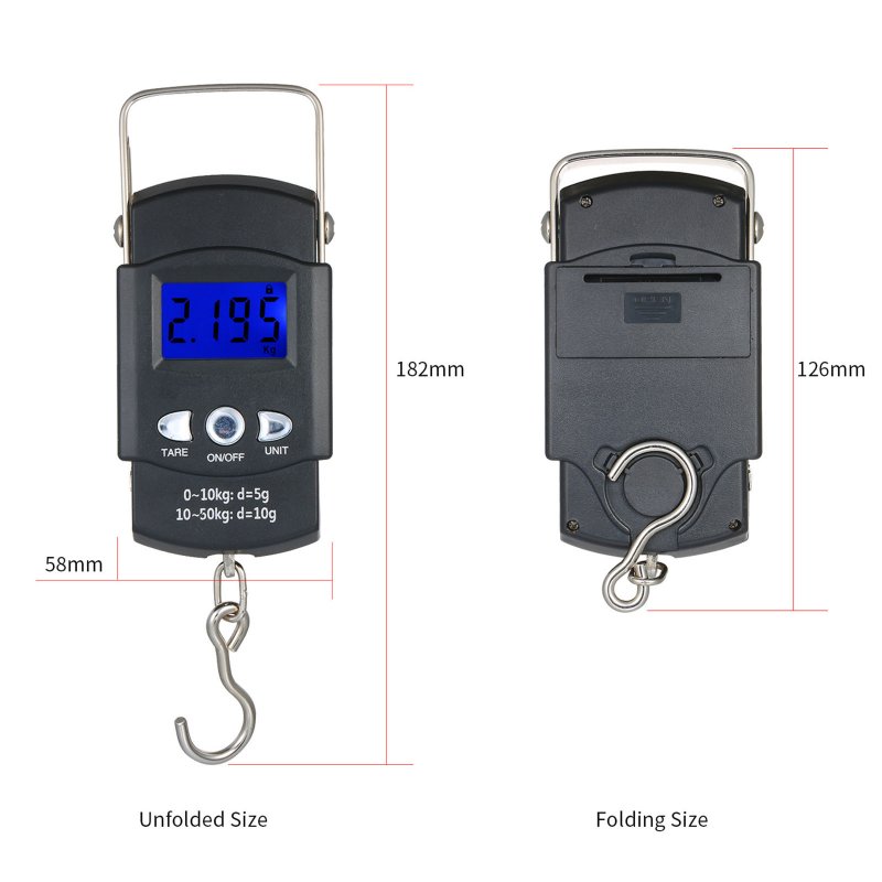 Digital Portable Fishing Scale 110lb/50kg Lcd Screen Portable Electronic Scale With Measuring Tape Ruler 