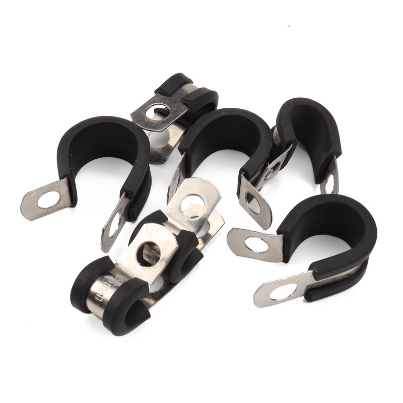 48pcs 5 Size Cable Clamp Rubber Cushion Insulated Clamp Stainless Steel Metal 