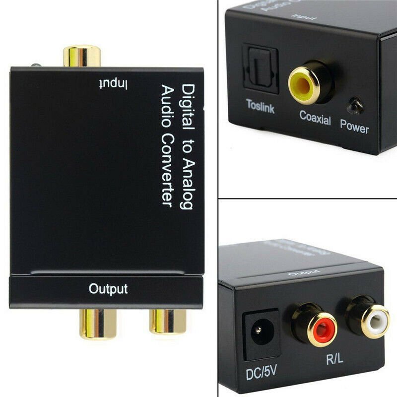 Digital Optical Coax to Analog RCA Audio Converter Adapter with Fiber Cable 