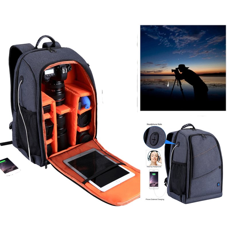 PULUZ Camera Backpack Waterproof Shockproof Camera Bag for DSLR SLR Cameras  