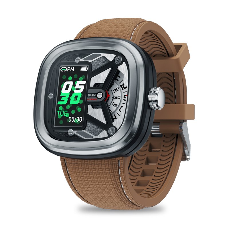 Original ZEBLAZE Hybrid 2 Dual Smartwatch Heart Rate Blood Pressure Health Monitor 50M Waterproof Exercise Tracking Smart Watch Men Silver