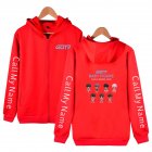 Zippered Casual Hoodie with Cartoon GOT7 Pattern Printed Leisure Top Cardigan for Man and Woman Red B XXXL