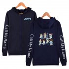 Zippered Casual Hoodie with Cartoon GOT7 Pattern Printed Leisure Top Cardigan for Man and Woman Navy C L