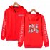 Zippered Casual Hoodie with Cartoon GOT7 Pattern Printed Leisure Top Cardigan for Man and Woman Red C L