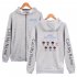 Zippered Casual Hoodie with Cartoon GOT7 Pattern Printed Leisure Top Cardigan for Man and Woman Gray B M