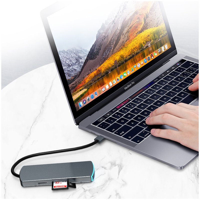 Multifunction 6 in 1 Type C to HDMI HUB USB3.1 Adapter Video Converter with Indicator   